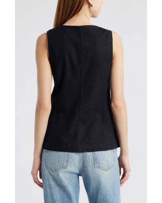 Open Edit Blue Linen Blend Vest
