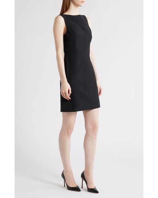 Theory Black Boat Neck Stretch Wool Minidress