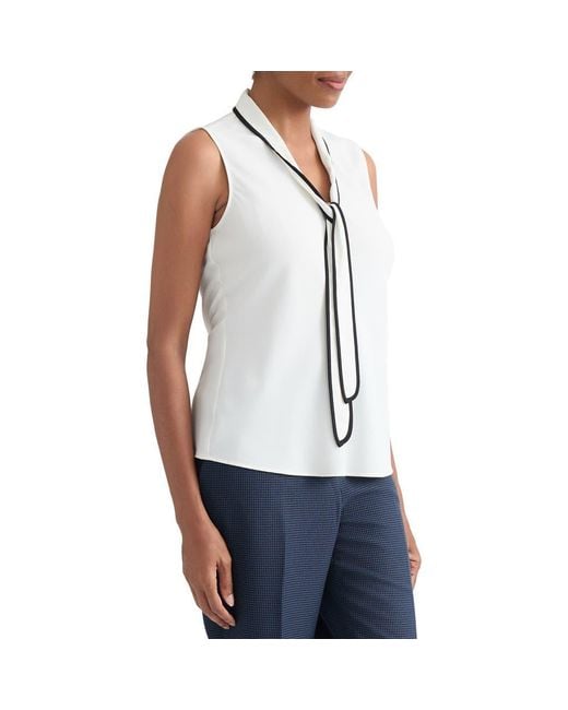 Kasper White Tie Neck Sleeveless Shell