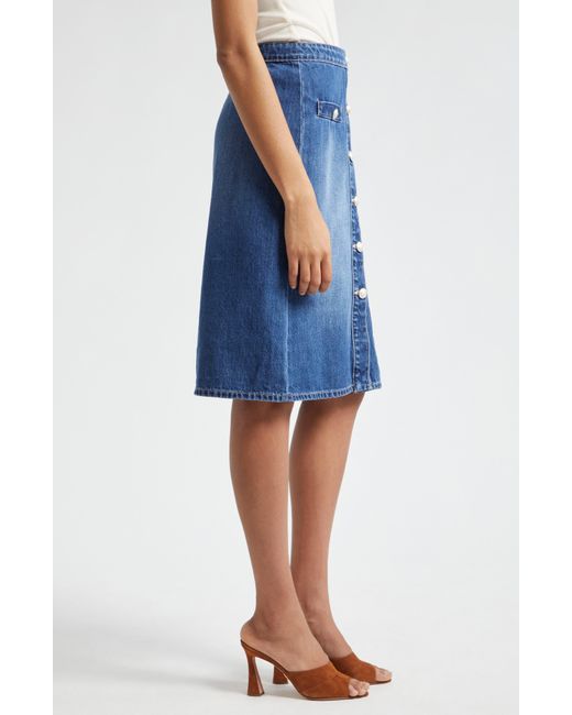 L'Agence Blue Landry Button Front Denim Skirt