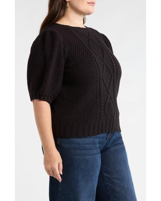 Sugarlips Black Puff Sleeve Cable Stitch Sweater