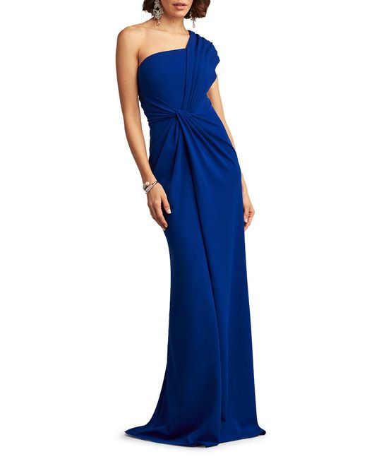 Tadashi Shoji Knotted One-shoulder Evening Gown in Blue | Lyst