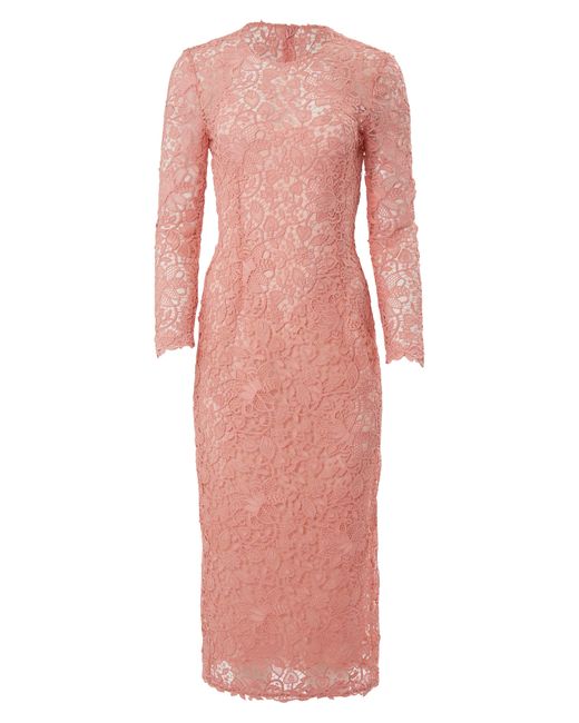 Carolina Herrera Pink Long Sleeve Guipure Lace Sheath Dress