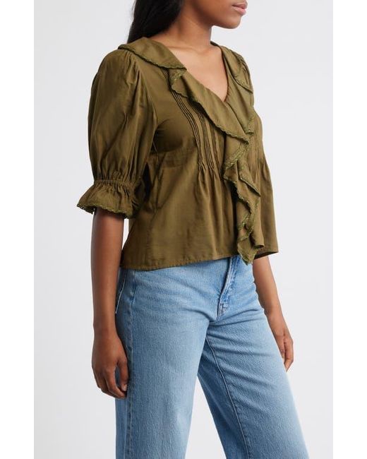 Madewell Green Ruffled Puff-Sleeve Top