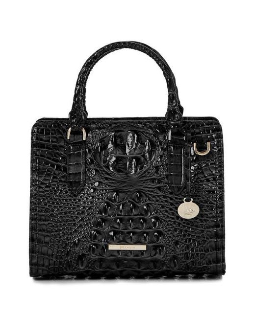 Brahmin Black Cami Croc Embossed Leather Satchel