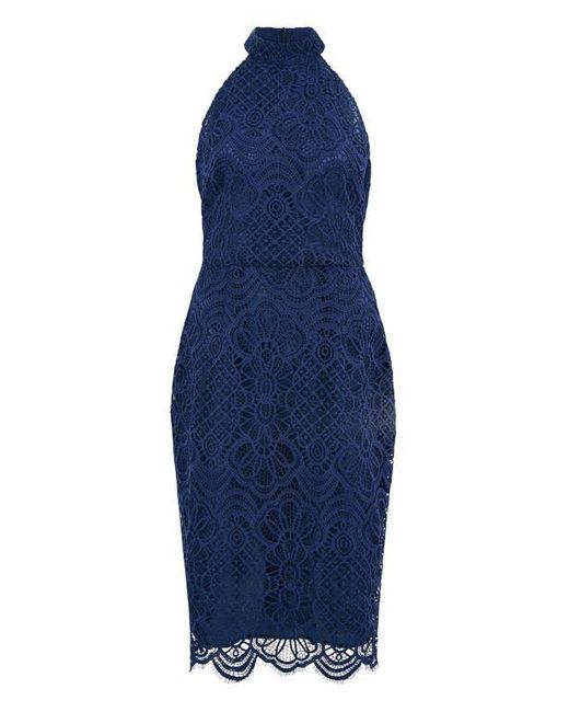 Yumi' Blue Lace Halter Neck Dress