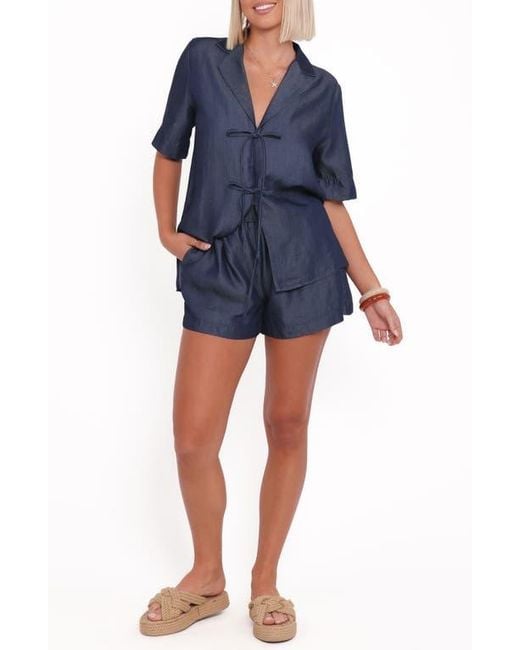 Petal & Pup Blue Aaliyah Chambray Shorts