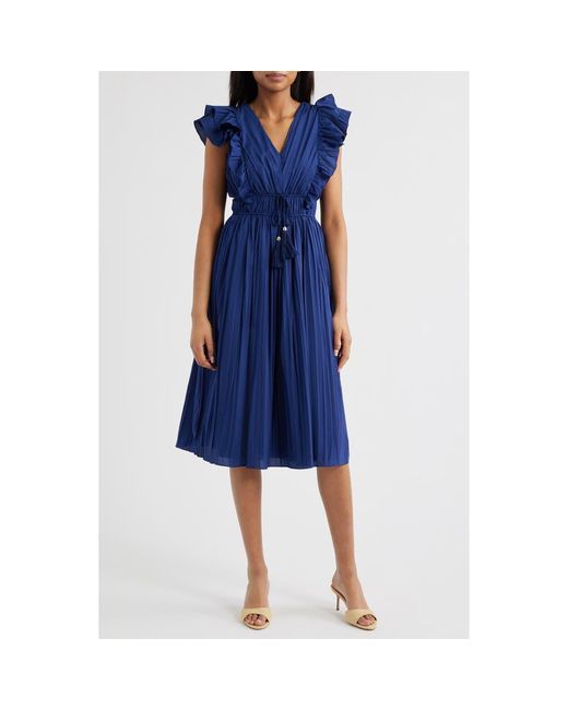 Eliza J Ruffle Trim Pleat Dress in Blue | Lyst