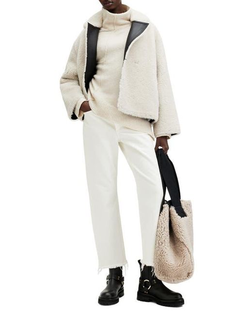AllSaints White Lock Roll Neck Asymmetric Sweater