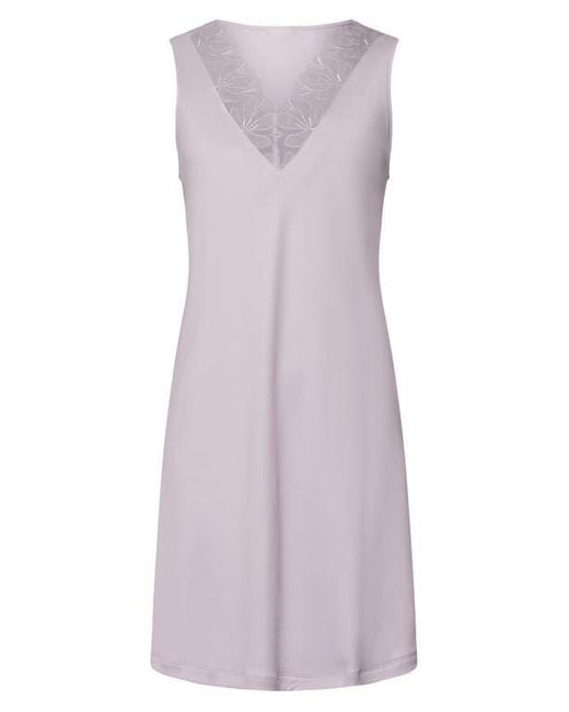 Hanro Purple Kalea Floral Tulle Trim Cotton Chemise