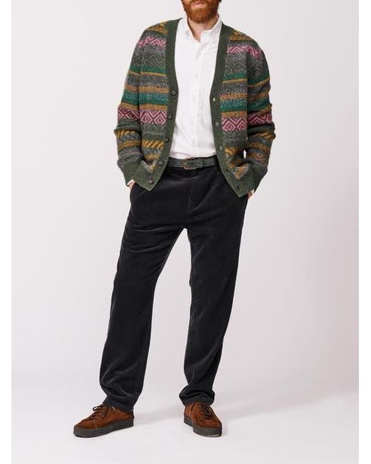 aubi Green Fair Isle Wool Cardigan for men
