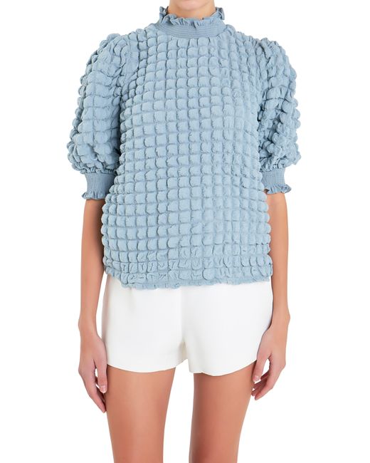 English Factory Blue Textured Mock Neck Top
