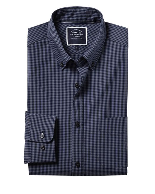 Charles Tyrwhitt Blue Slim Fit Button-down Collar Non-iron Stretch Poplin Mini Gingham Shirt for men