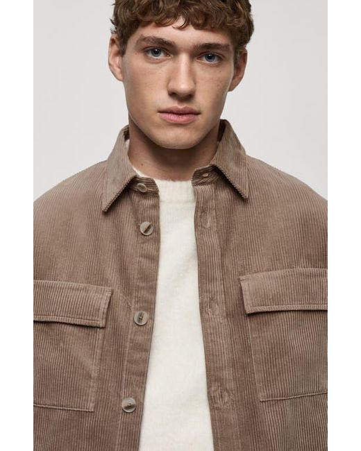 Mango Brown Regular Fit Corduroy Overshirt for men