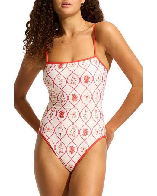 Seafolly Pink Square Neck One-Piece Swimsuit