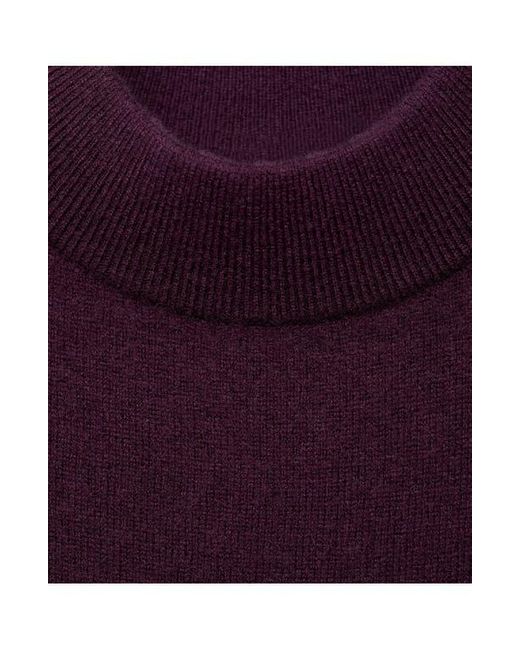 Mango Purple Mock Neck Short Sleeve Wool & Cashmere Sweater
