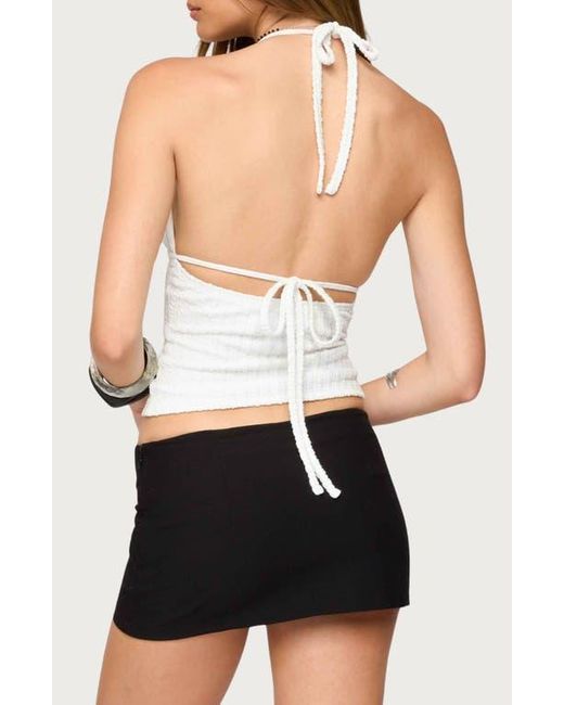 Edikted Black Powell Cutout Halter Textured Crop Top