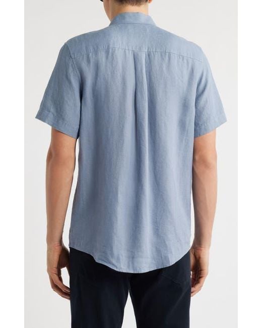 Nordstrom Blue Solid Short Sleeve Linen Button-Up Shirt for men