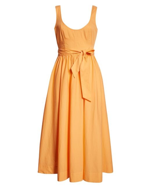 Cinq À Sept Orange Kilah Cotton Blend Midi Dress