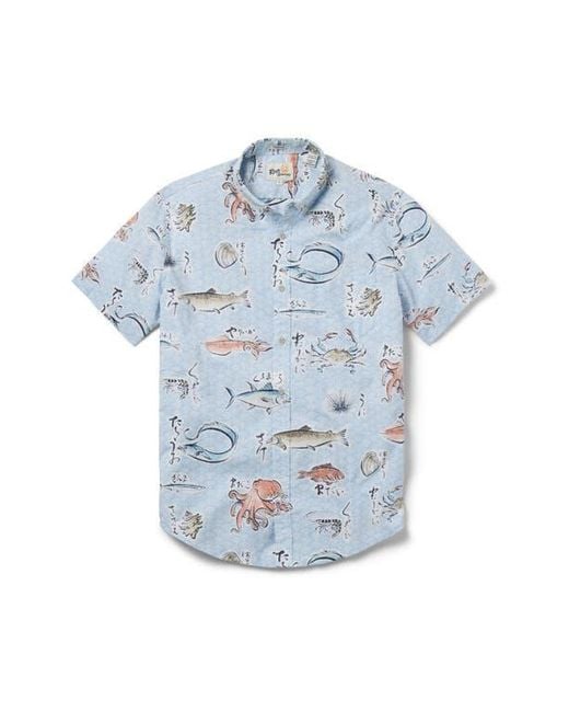 Reyn Spooner Blue Pacific Catch Short Sleeve Cotton Blend Button-Down Shirt for men