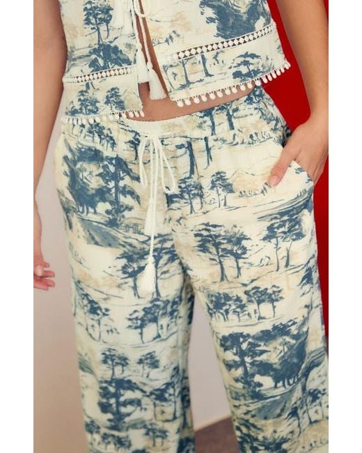 Next Blue Tree Print Wide Leg Drawstring Pants