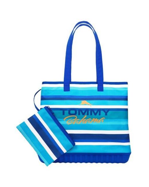 Tommy Bahama Blue Water-Repellent Tote With Pouch Ocean Stripe Print