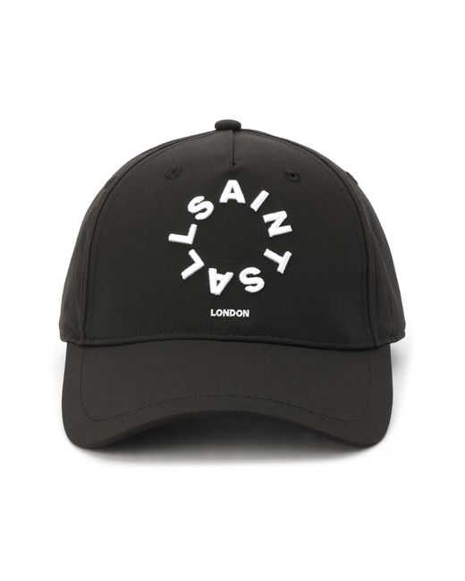AllSaints Black Circle Logo Adjustable Ripstop Baseball Cap for men