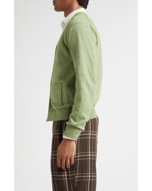 Beams Plus Green Bouclé Cardigan for men