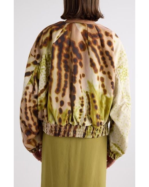 Dries Van Noten Green Vadon Leopard Orchid Print Cotton Bomber Jacket