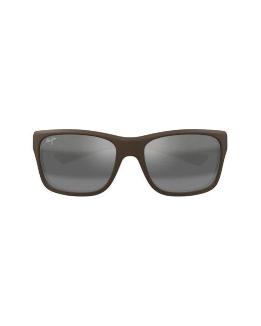 Maui Jim Gray 'Ano Nui 63Mm Oversize Polarizedplus2 Rectangular Wrap Sunglasses for men
