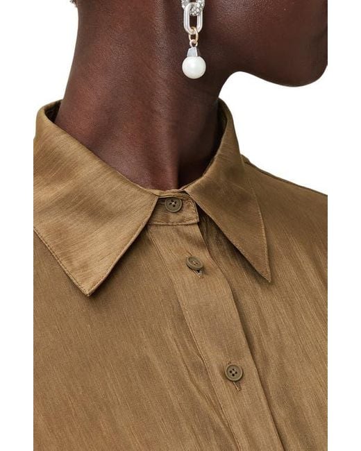 AllSaints Brown Staci Smock Waist Linen & Silk Button-Up Shirt