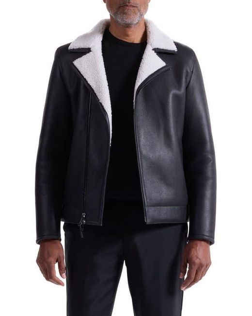 Bugatchi Black Genuine Shearling Biker Jacket for men