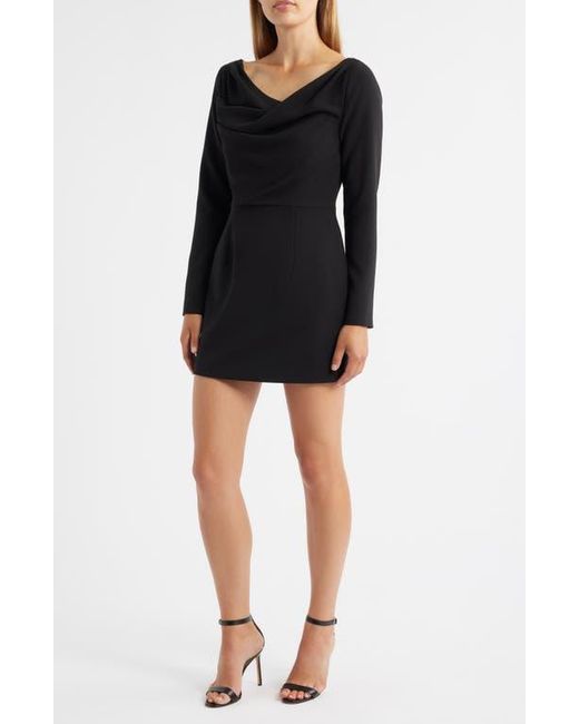 Black Halo Women's Black Asymmetric Neck Long Sleeve Minidress