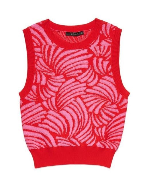 DELUC Pink Thyago Abstract Jacquard Sleeveless Sweater