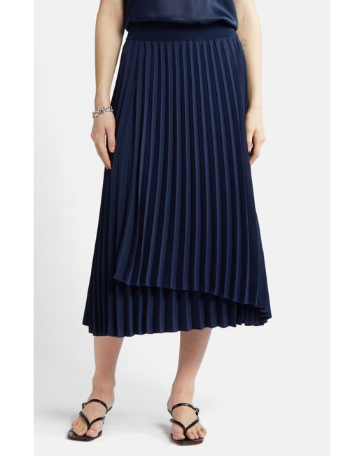 Nordstrom Blue Pleated Asymmetric Hem Midi Skirt