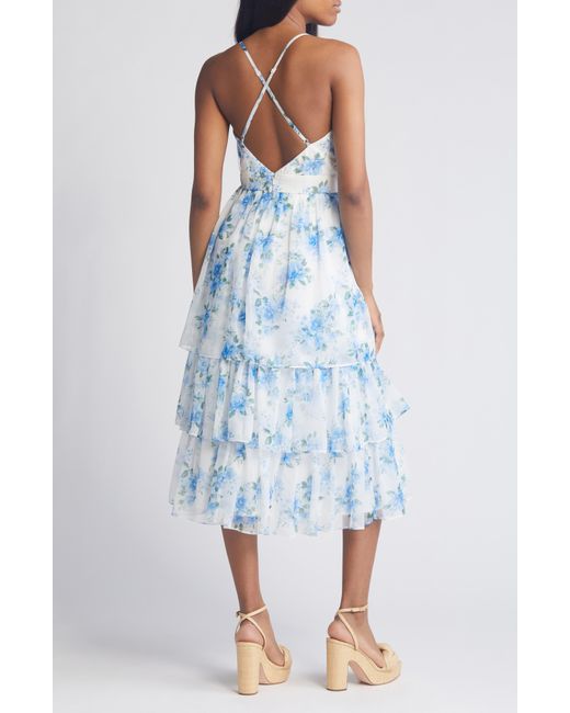 Lulus Blue Cultivate Crushes Floral Midi Cocktail Dress