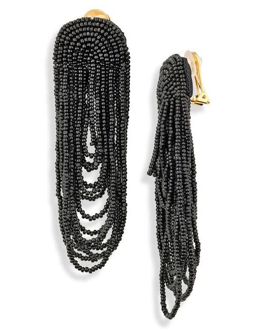 Oscar de la Renta Black Beaded Double Curtain Clip-On Drop Earrings