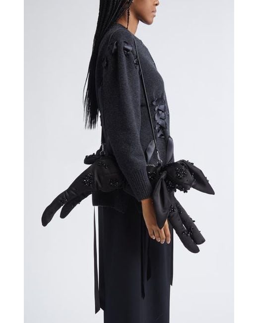 Simone Rocha Black Hare Embellished Turbo Satin Crossbody Bag