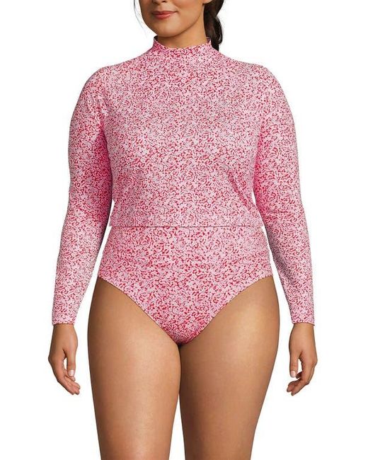 Lands' End Red Plus Size Long Sleeve Cropped Upf 50 Rash Guard