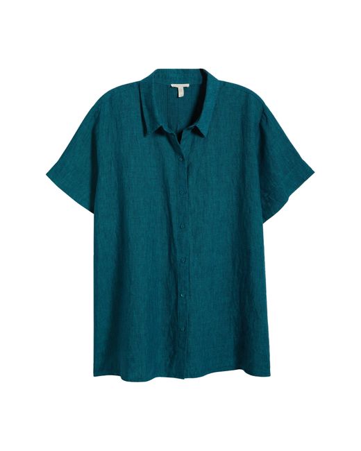 Eileen Fisher Green Organic Linen Button-up Shirt