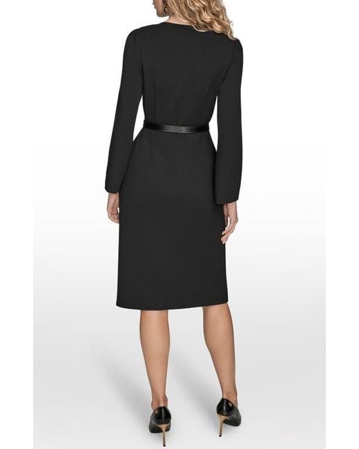 Donna Karan Women's Black Asymmetric Collar Long Sleeve Dress - benaras.co