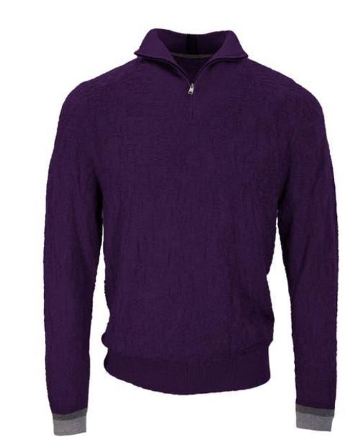 Lords of Harlech Purple Quinn Quarter Zip Merino Wool Sweater for men