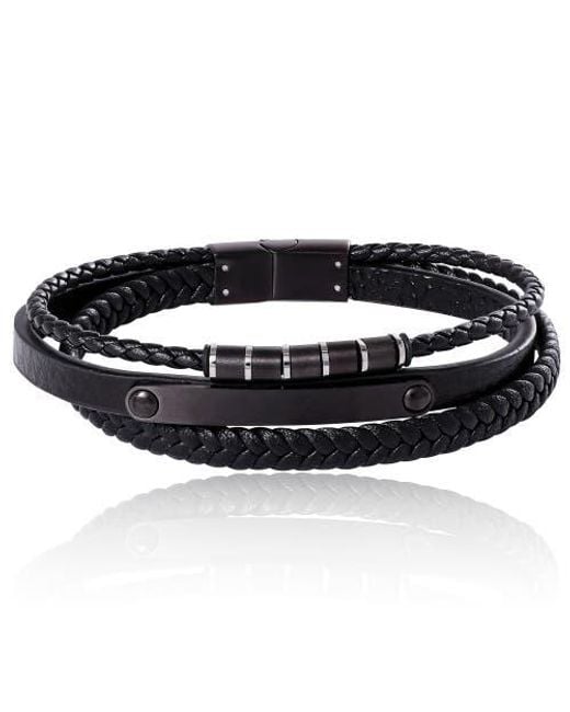 Lucky Brand Black Stainless Steel 3-Row Cord Bracelet for men