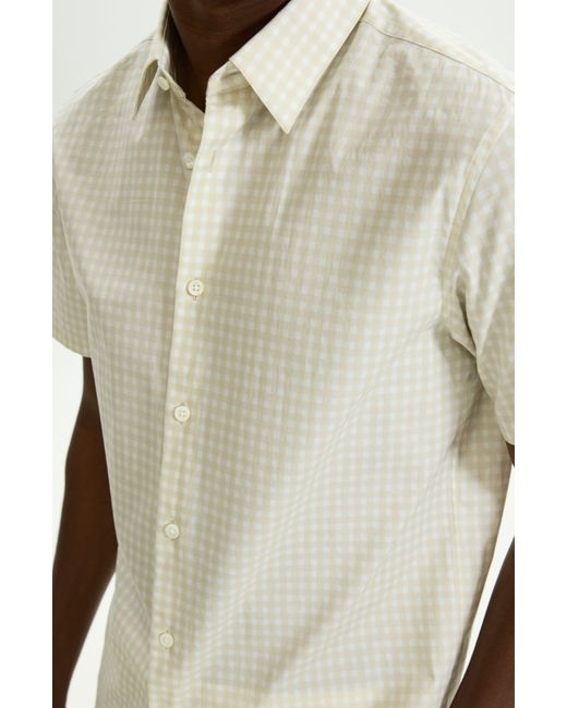 Theory Natural Irving Gingham Short Sleeve Stretch Cotton Button-up Shirt for men