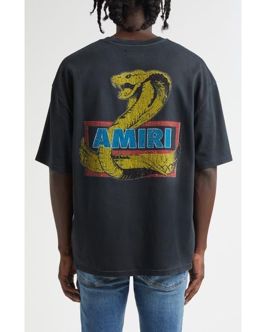 Amiri Black Crystal Cobra Oversize Graphic T-Shirt for men