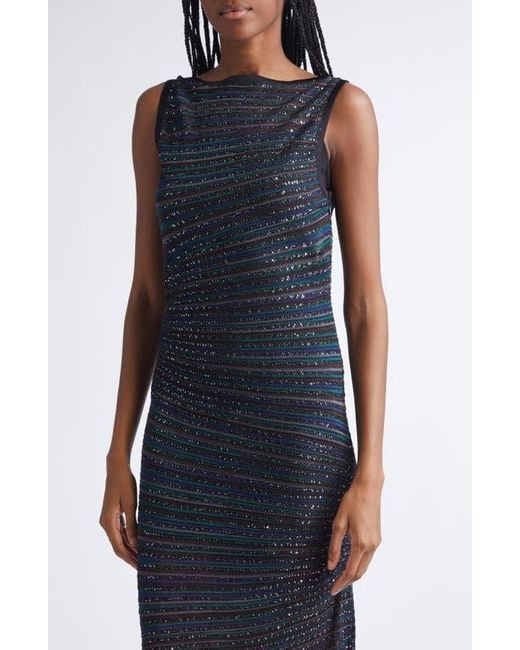 Missoni Blue Stripe Bateau Neck Metallic Knit Dress