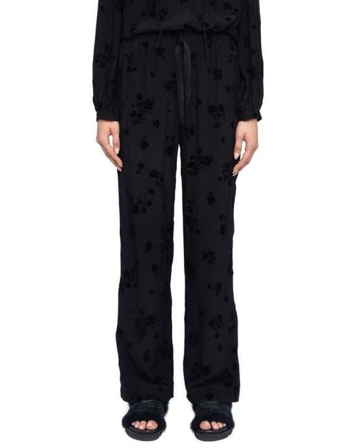 Zadig & Voltaire Black Poma Floral Satin Drawstring Waist Pants