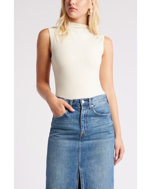 Open Edit Blue Funnel Neck Double Layer Bodysuit