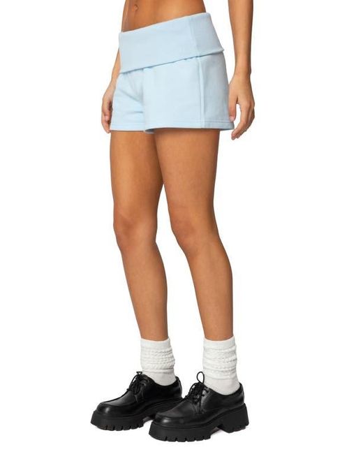 Edikted Blue Foldover Sweat Shorts