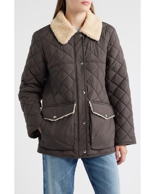 Sam Edelman Brown Quilted Twill Jacket With Faux Shearling Collar